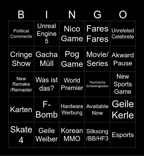 PC GAMING Bingo Card