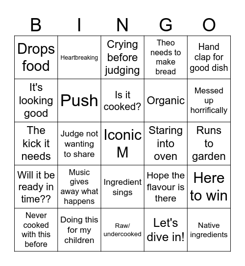 Masterchef Australia Bingo Card