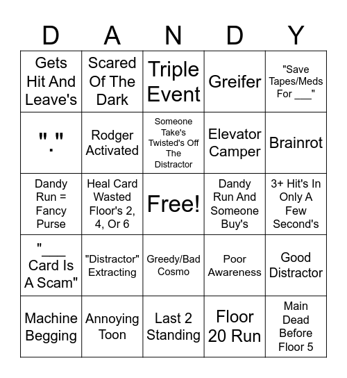 Dandy's World Bingo Card
