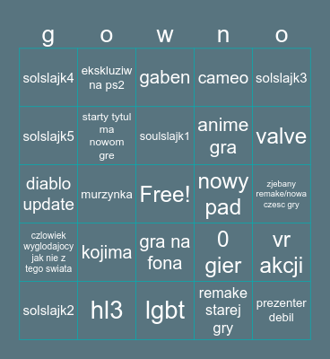 game show Bingo Card