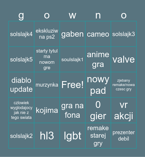 game show Bingo Card