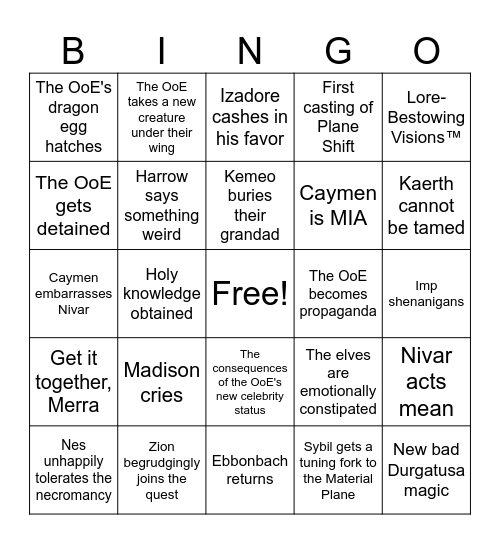 Claire's Bingo Card