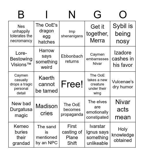 Madison's Xeria Round 2 Bingo Card