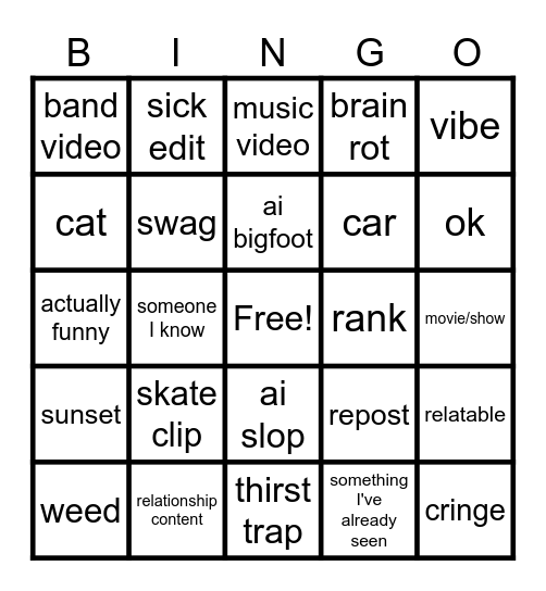 tiktok Bingo Card