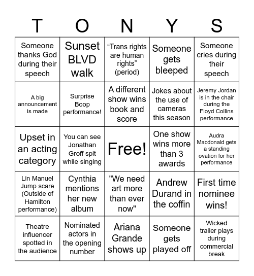 Tonys 2025 Bingo Card