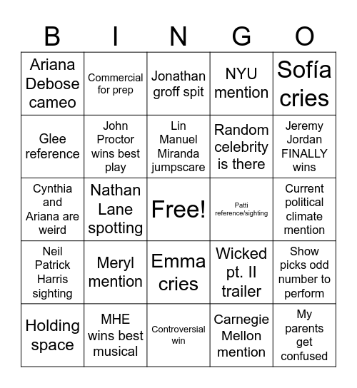 Tonys 2025 Bingo Card