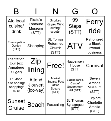 St. Thomas - St. John 2025 Birthday  BINGO Card