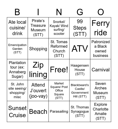 St. Thomas - St. John 2025 Birthday  BINGO Card