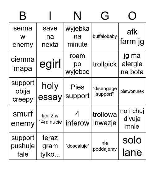 Drajdexik Bingo Card