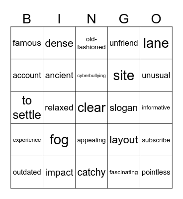Vocabulary Bingo Card