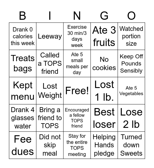 TOPS Bingo Card