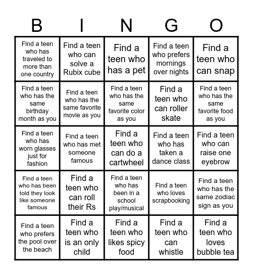 GHJJ 2025 Teen Retreat Bingo Card