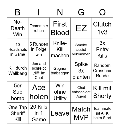Valorant Streamer Bingo Card