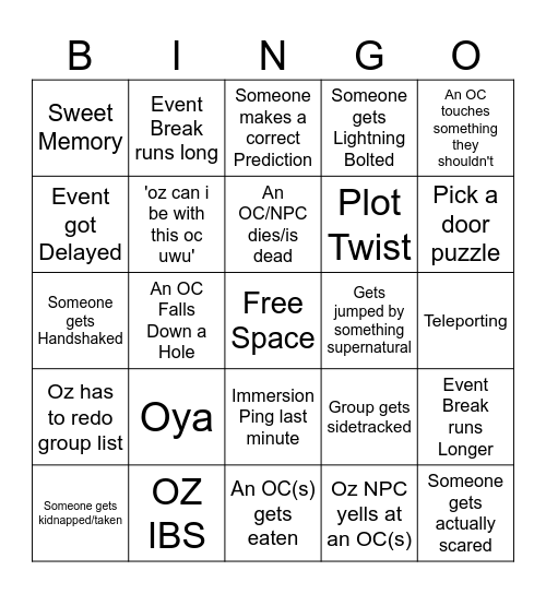 Oramor Event Bingo Card