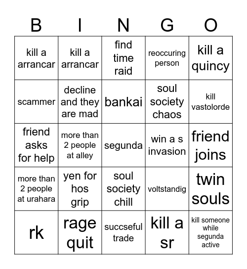 peroxide Bingo Card