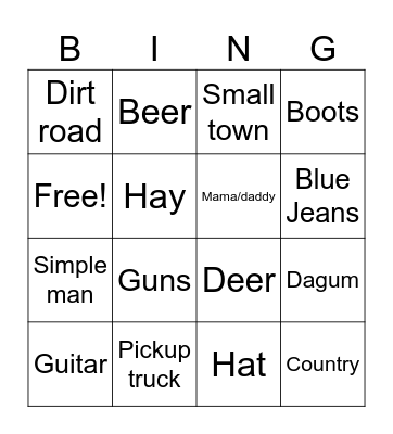 Couuuuuuntry Bingo Card