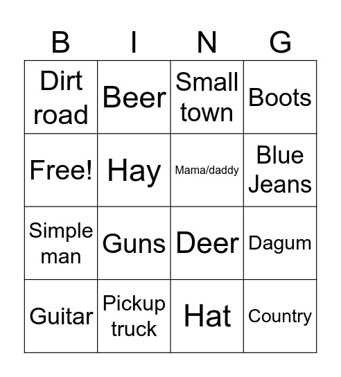 Couuuuuuntry Bingo Card