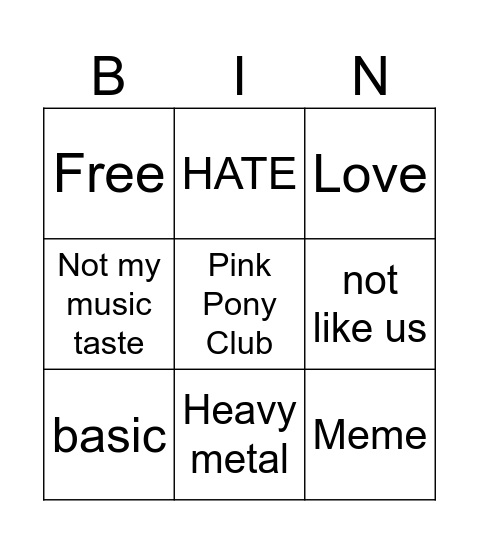 Untitled Bingo Card