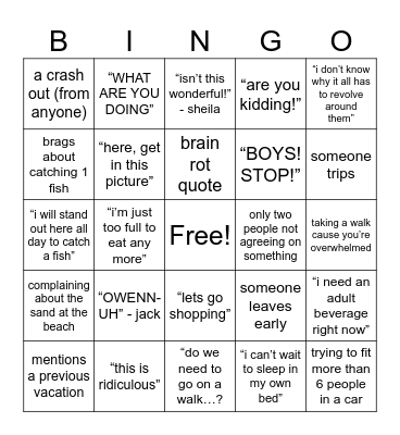 borenstein family vacay Bingo Card