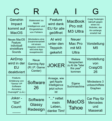Dub Dub Bingo 25 Bingo Card