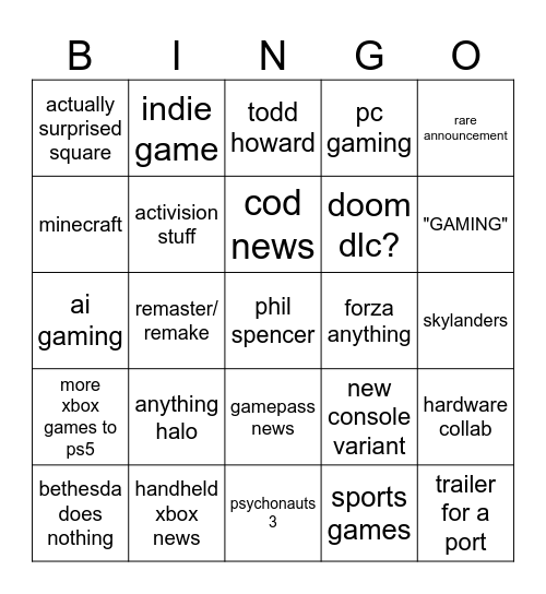 xbox games Bingo Card