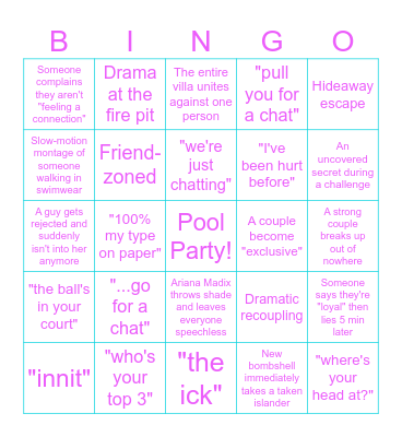 Love Island Season 3 Bingo Card