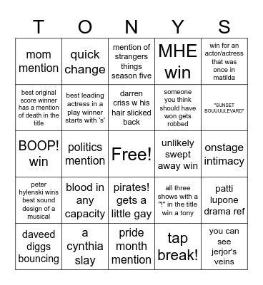 tony's bingo Card