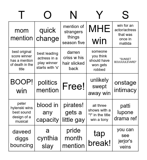tony's bingo Card