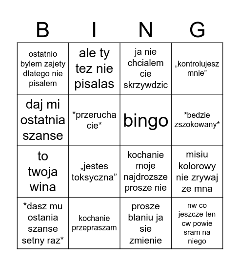 co powie D Bingo Card