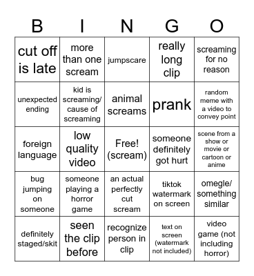 perfectly cut screams bingo Card