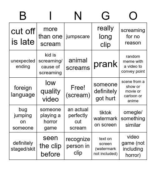 perfectly cut screams bingo Card