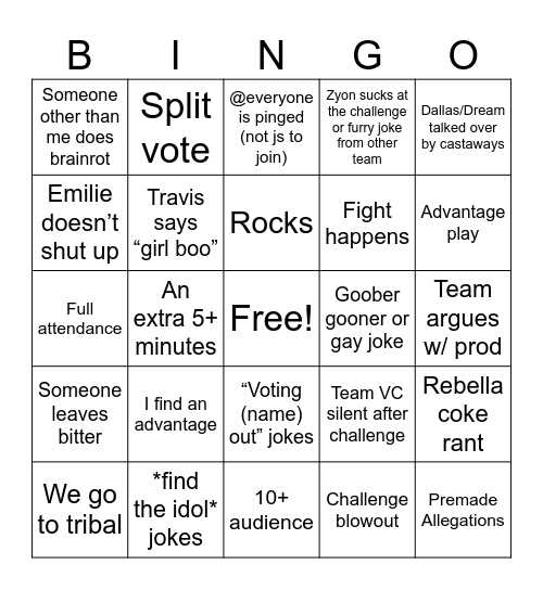 Reality Studios Premiere Bingo Card