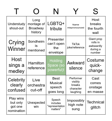 Tony Awards Bingo (coopxer chat edition) Bingo Card