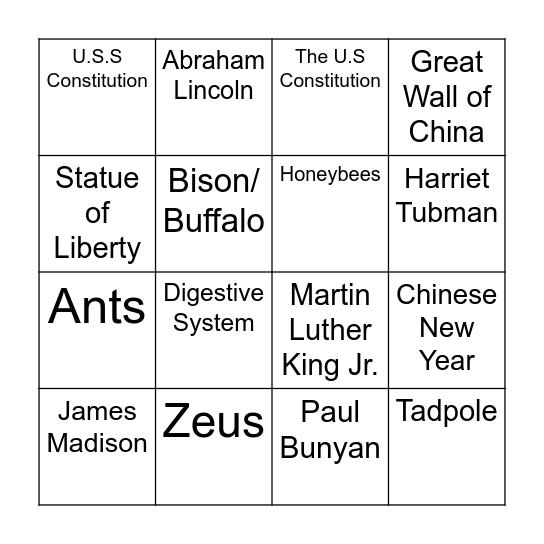 Knowledge Review Bingo Card