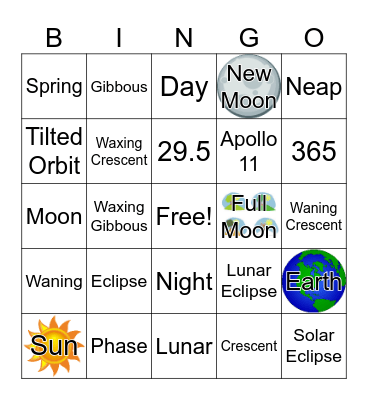 Moon Phases/Tides/Eclipses Bingo Card