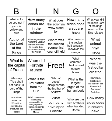 Trivia Bingo... It's real Bingo Card