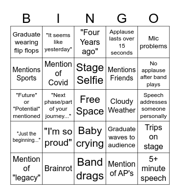 Graduation Bingo Card