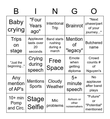 Graduation Bingo Card