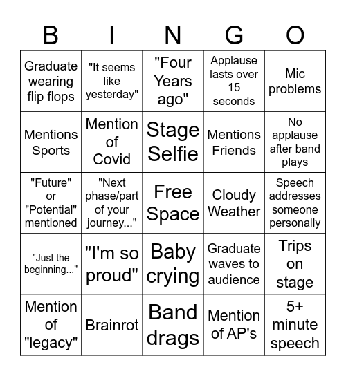 Graduation Bingo Card