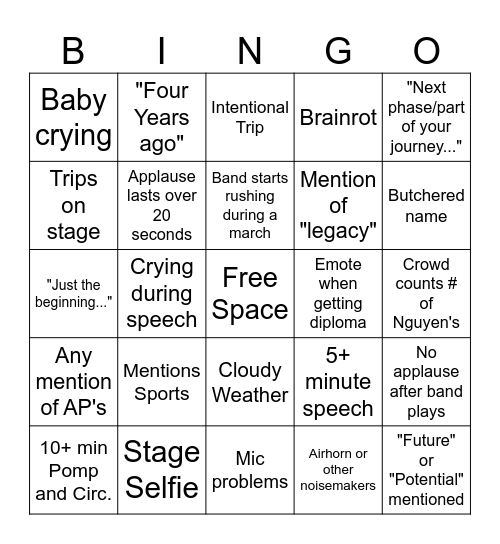 Graduation Bingo Card