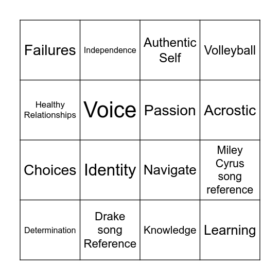 Graduation Bingo Card