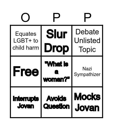 Bigot Bingo Card