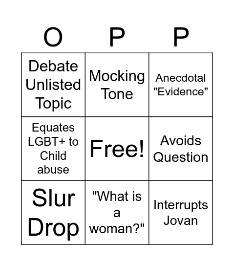 Bigot Bingo Card