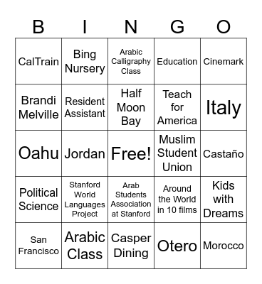 Hana's Graduation Bingo Card