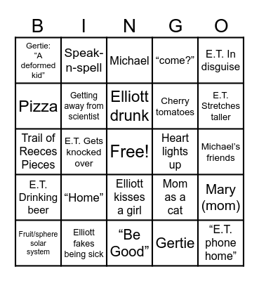 E.T. Bingo Card