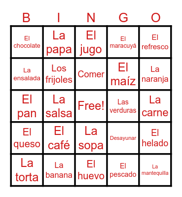 C4/D1 - Comidas y bebidas Bingo Card