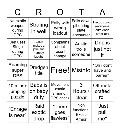 Raid Night Bingo Card