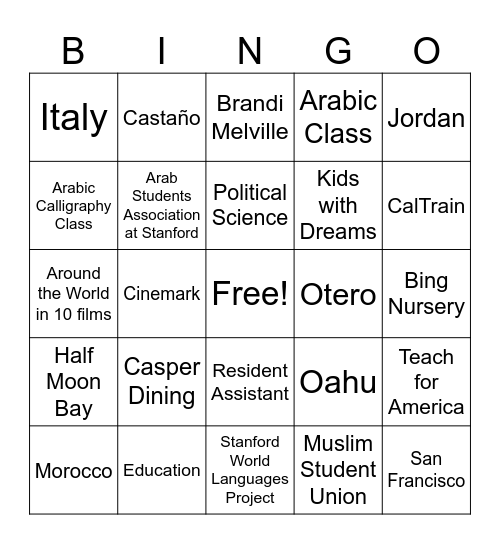 Hana's grad Bingo Card