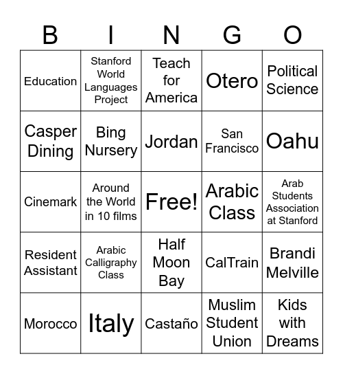 hann Bingo Card