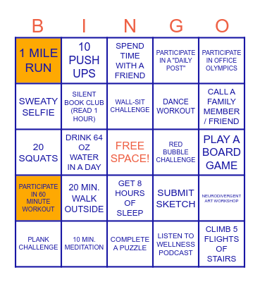 NC WELLNESS WEEK Bingo Card